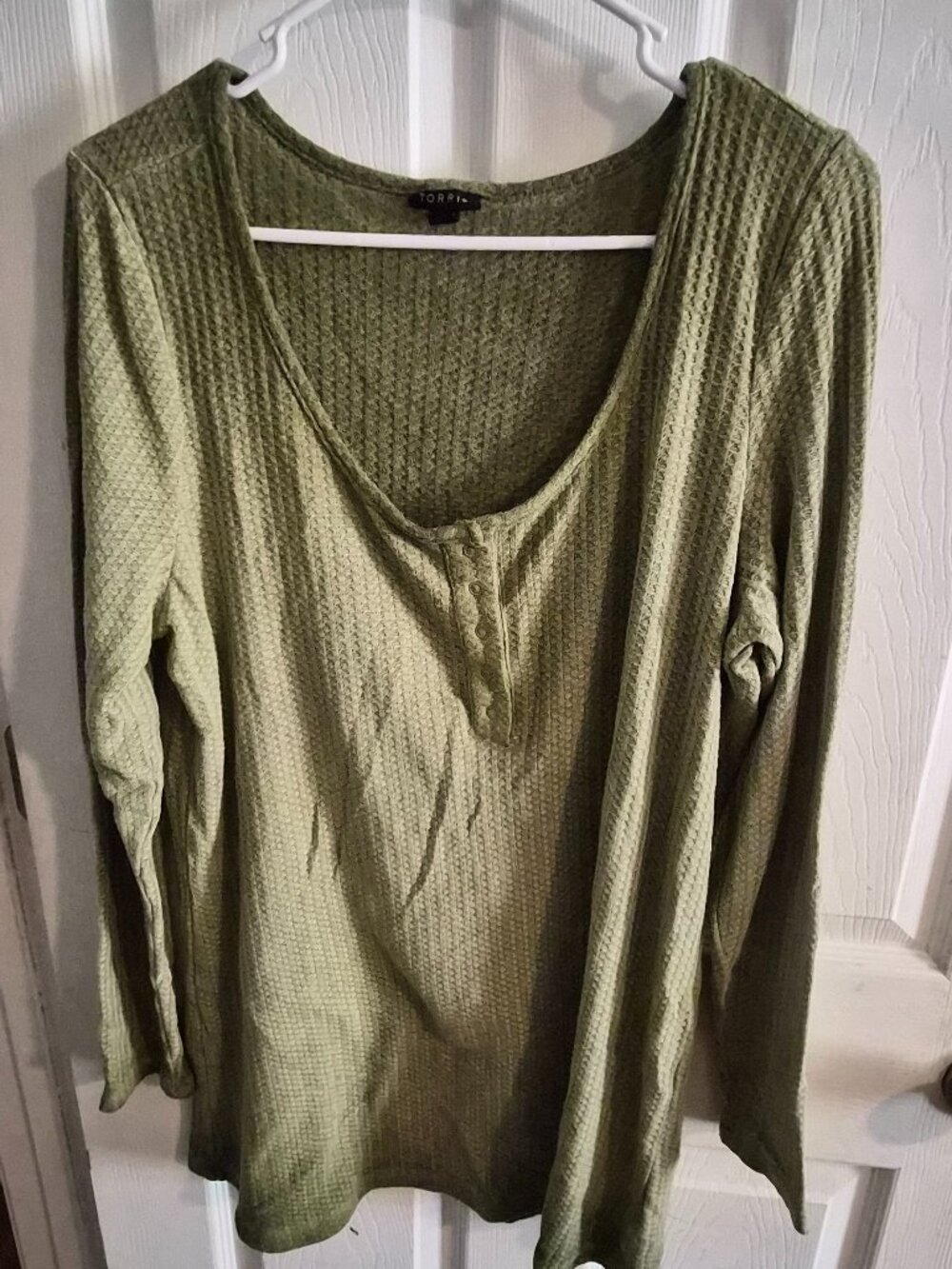 Waffle Scoop Neck Long Sleeve Henley Top